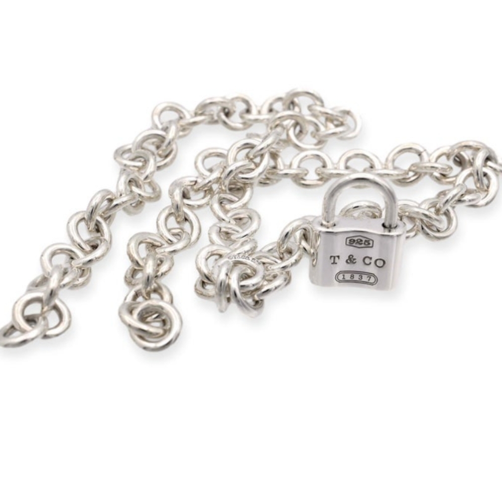 Tiffany & Co. 1837 Padlock Rolo Chain Chocker Necklace Sterling Silver 925 - Picture 12 of 16